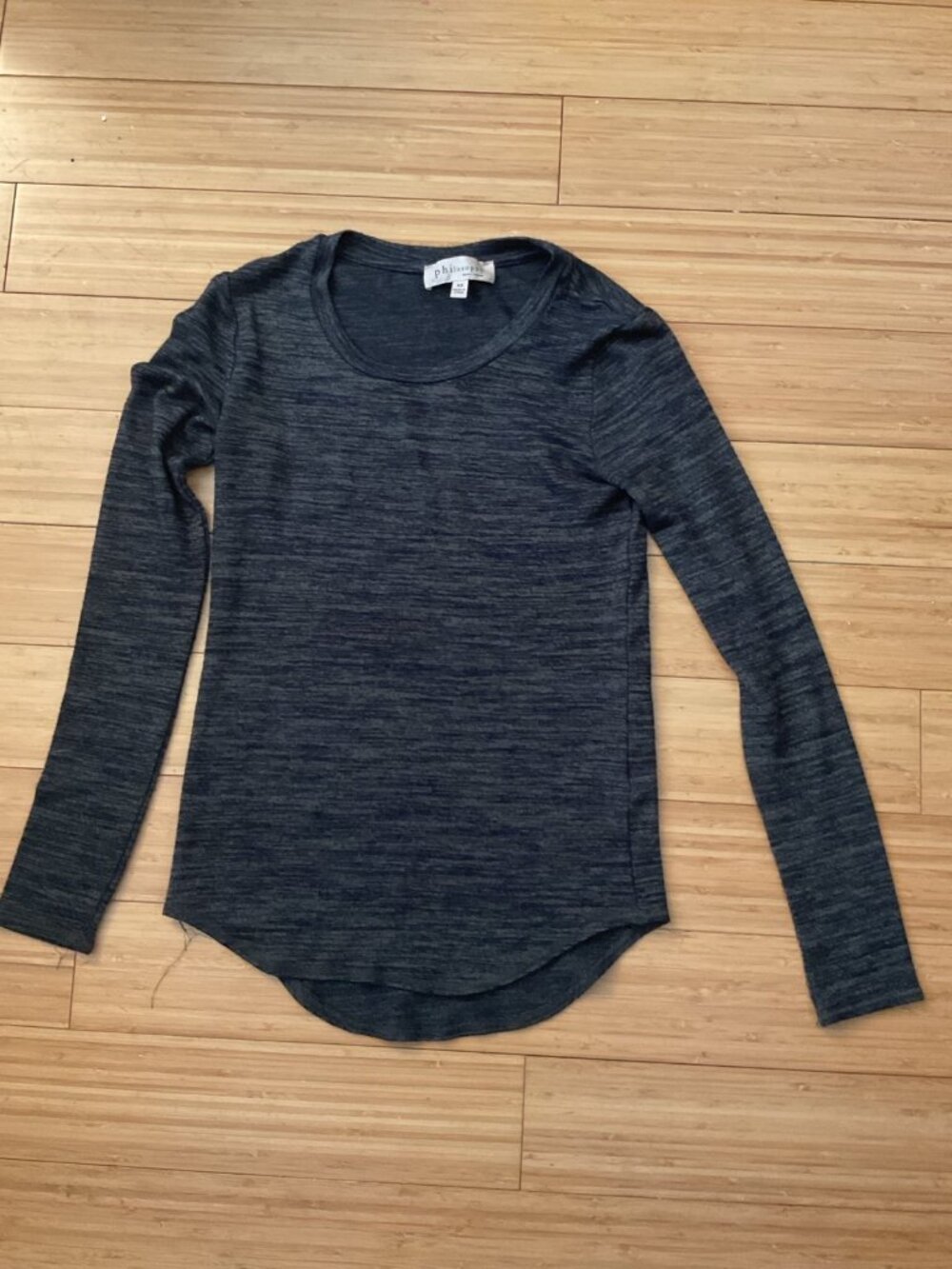 Philosophy women’s top size extra small, long sleeve gray lightweight.